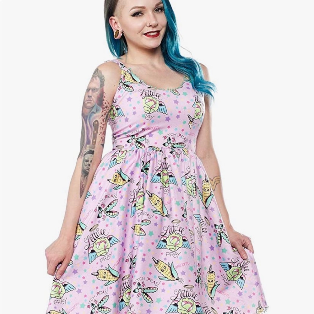 Sourpuss Pink Tattoo Print Dress